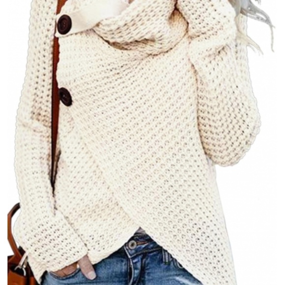 Sweaters - IVORY KNIT COWEL NECK SWEATER